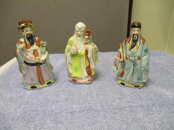 SET VINTAGE CHINESE PORSELEINEN BEELDJES " DE DRIE WIJZEN "