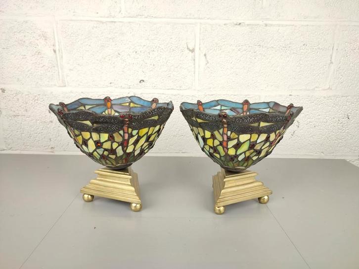 Duo Tiffany lampen op bronzen voeten, Antiek en Kunst, Antiek | Verlichting, Ophalen of Verzenden