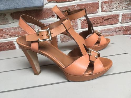 Scapa camel/pasteloranje sandalen met hoge hak - 39, Kleding | Dames, Schoenen, Zo goed als nieuw, Sandalen of Muiltjes, Bruin