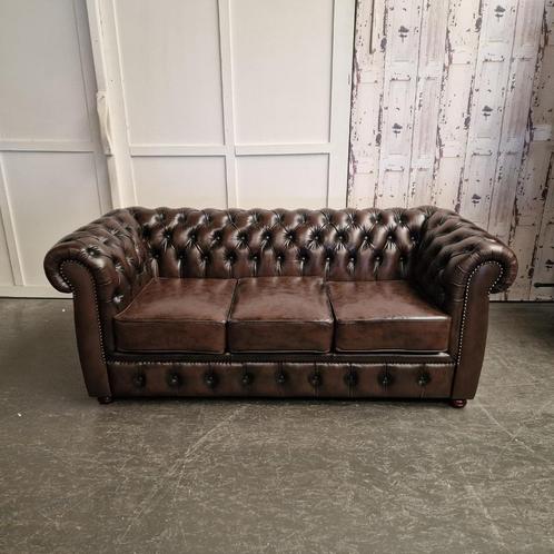 Chesterfield Cresswell 3-Zits – Antiek Bruin | 100% Leder |, Antiek en Kunst, Antiek | Meubels | Stoelen en Sofa's, Ophalen