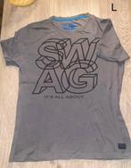 Grijs t-shirt met Swag - maat L, Kleding | Dames, T-shirts, Ophalen of Verzenden, Zo goed als nieuw, Maat 42/44 (L), Grijs