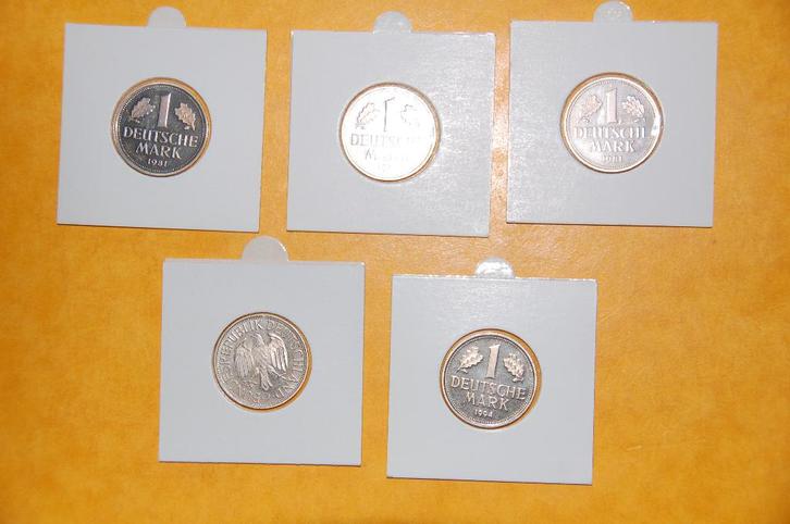 5 FDC munten 1 Deutsche Mark ; niet gecirculeerd, Postzegels en Munten, Munten | Europa | Niet-Euromunten, Setje, Duitsland, Verzenden