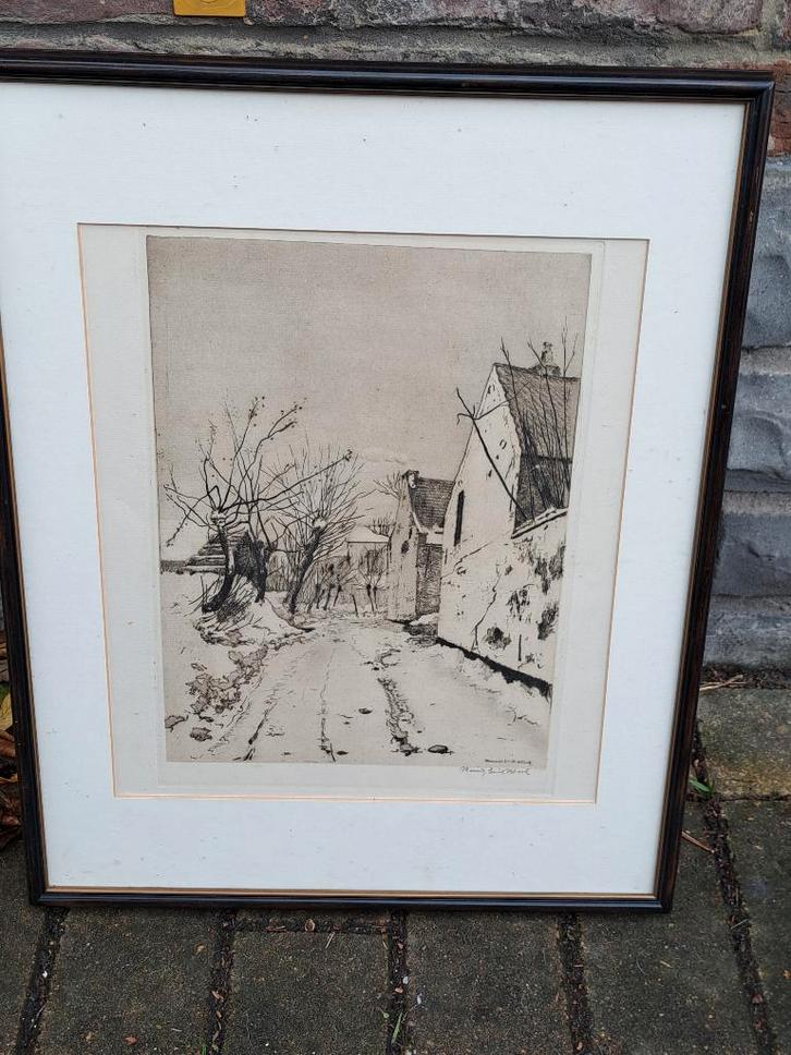 Gravure signe Maurice Émile blieck, Antiek en Kunst, Kunst | Etsen en Gravures, Ophalen of Verzenden