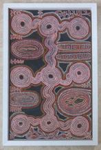 ABORIGINAL ART / ONTWERP STIPPEN / OLIEVERF DOEK / 131x86cm, Antiek en Kunst, Ophalen