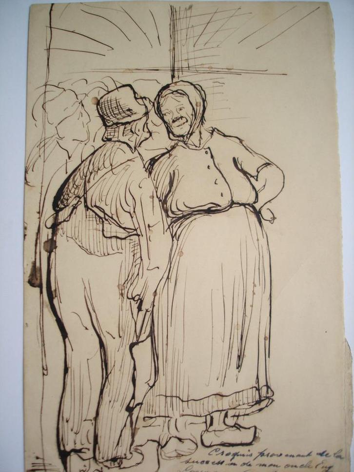 1884 Eugène LAERMANS °1864-1940 'Souffrance' inkt tekening, Antiek en Kunst, Kunst | Schilderijen | Klassiek, Ophalen