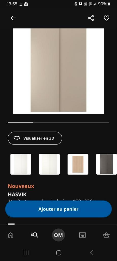 porte ikea hasvik  beige 150 sur 236, Huis en Inrichting, Kasten | Kleerkasten, Gebruikt, Ophalen