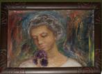 Vrouw met bloemen ca. 1920 (50 x 38 cm), Antiek en Kunst, Ophalen of Verzenden