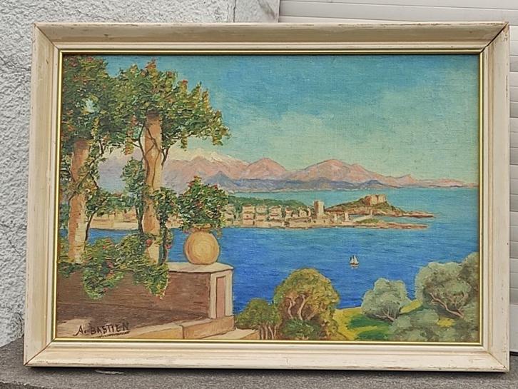 huile sur panneau marine signe alfred bastien, Antiek en Kunst, Kunst | Schilderijen | Klassiek, Ophalen of Verzenden