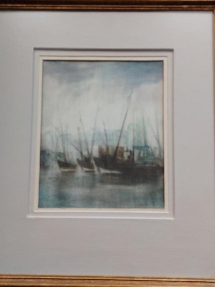 Denis Dolphyn   1902 - 1992  Aquarel Bootjes Antwerpen, Antiek en Kunst, Kunst | Schilderijen | Klassiek, Verzenden