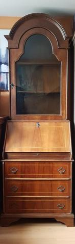 Oude kleine houten secretaresse + raam, Gebruikt, Ophalen