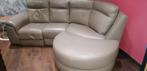 Salon d'angle en cuir véritable +Pouf, Zo goed als nieuw, Hout