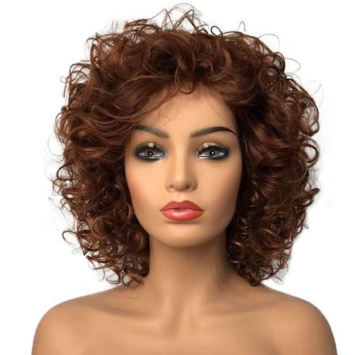 Mooie volle pruik kort krullend haar in warm roodbruin, Handtassen en Accessoires, Uiterlijk | Haarverzorging, Nieuw, Pruik of Haarverlenging