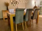 Eiken tafel + 6 lichtgrijze stoelen, Ophalen, Zo goed als nieuw