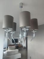 Hanglamp eettafel. Modern, zilverkleur met stoffen lampekap, Ophalen, Bruin