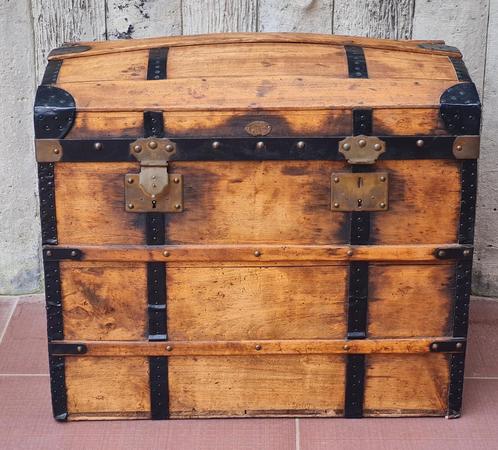 Grote Belle Epoque pakboot reiskoffer uit Parijs Ruel Jeune, Antiek en Kunst, Antiek | Woonaccessoires, Ophalen