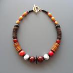 Collier africain en céramique, corail, bakélite et coco brun, Avec pierre précieuse, Rouge, Enlèvement ou Envoi, Neuf