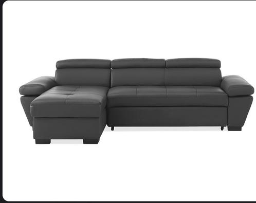 Canapé d’angle convertible en cuir gris anthracite, Huis en Inrichting, Zetels | Zetels, Zo goed als nieuw, Hoekbank, Leer, Ophalen