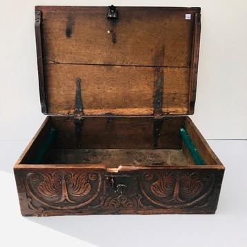 Caisse ancienne en chêne du XIXe siècle avec clé, Antiquités & Art, Enlèvement ou Envoi