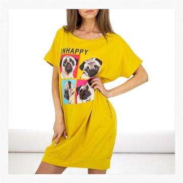 Shirt jurk Unhappy honden opdruk geel S beschikbaar voor biedingen