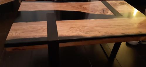 Table de salon désign en bois, résine et métal, Maison & Meubles, Tables | Tables d'appoint, Neuf, Rectangulaire, 45 à 60 cm, 75 cm ou plus