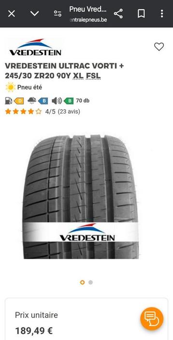 VREDESTEIN + 245/30 ZR20 90Y XL  FSL  Pneu été   beschikbaar voor biedingen