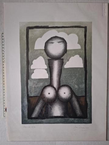 Surrealistische litho Jos Decordier "Vrouw met lange hals" beschikbaar voor biedingen
