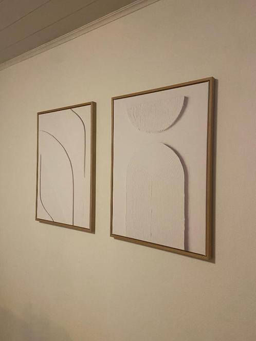 2 moderne kunstwerken/designprints (in houten kader), Huis en Inrichting, Woonaccessoires | Schilderijen, Tekeningen en Foto's