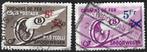 2 Zegels België 1938/1946 Gevleugeld wiel, met opdruk, Postzegels en Munten, Met stempel, Ophalen of Verzenden, Gestempeld, Treinen