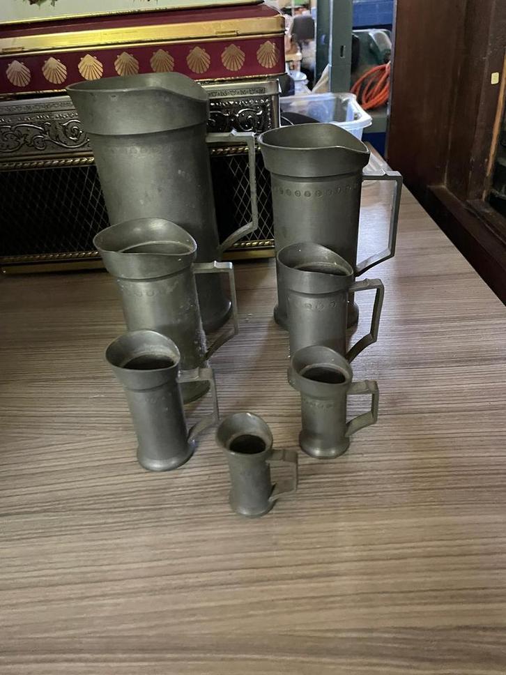 Set van 7 antieke tinnen maatbekers, Antiek en Kunst, Antiek | Tin, Ophalen