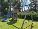 Houten speeltoestel met glijbaan, klimrek en toren, Ophalen, Gebruikt, Glijbaan