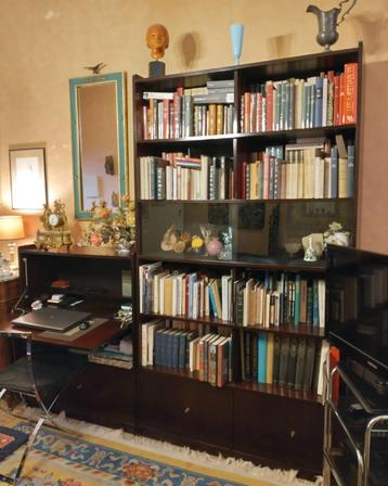 Spacieuse bibliothèque en acajou + 1 abattant et 2 vitrines beschikbaar voor biedingen
