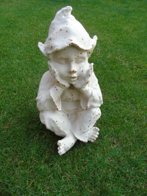 statue nain ou lutin en fonte assis pat blanc rouillé ..., Jardin & Terrasse, Statues de jardin, Neuf, Nain de jardin, Métal, Enlèvement ou Envoi
