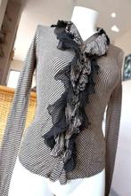 zilver zwarte blouse: deels zijde, Kleding | Dames, Overige kleuren, Ophalen of Verzenden, Gedragen, Maat 36 (S)