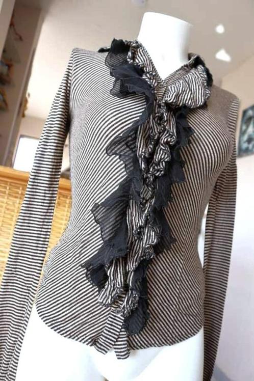 zilver zwarte blouse: deels zijde, Kleding | Dames, Blouses en Tunieken, Gedragen, Maat 36 (S), Overige kleuren, Ophalen of Verzenden