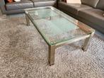 Salontafel met glazen blad en nikkel onderstel, Ophalen, 100 tot 150 cm, Zo goed als nieuw, Glas