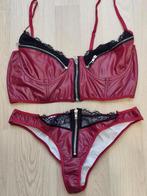Lingerie Setje Wetlook Met Kant Bordeaux, Ophalen of Verzenden, Overige kleuren, Setje