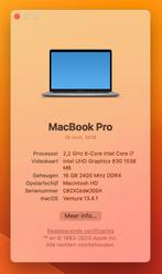MacBookPro 15” Space 2.2ghz 6-core i7 16gb 256gb OS Ventura, Computers en Software, Apple Macbooks, Ophalen of Verzenden, Niet werkend