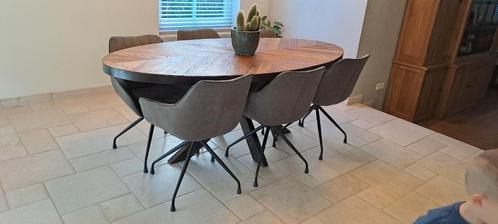 Teak ovale tafel stalen rand matrixpoot 200 cm x 100 cm, Huis en Inrichting, Tafels | Eettafels, Zo goed als nieuw, 100 tot 150 cm