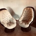 Paire de fauteuil bambou et deux coussins vintage, Utilisé