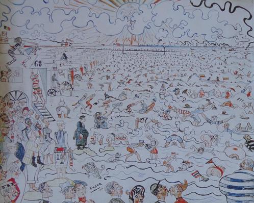 JAMES ENSOR / LES BAINS A OSTENDE / KLEUROFFSET / 70x83cm, Antiek en Kunst, Kunst | Litho's en Zeefdrukken, Ophalen of Verzenden
