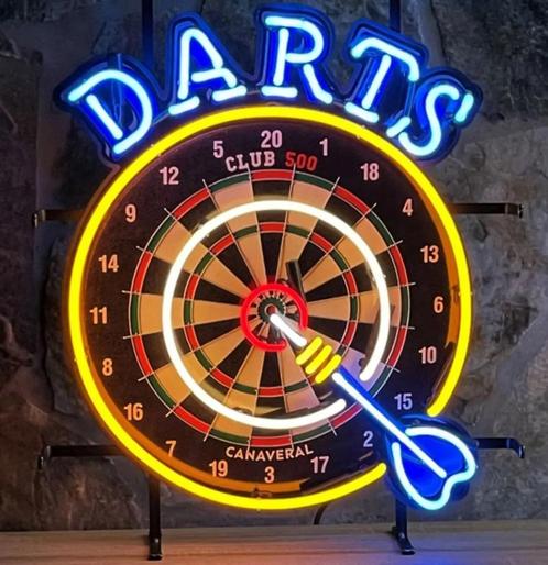 Darts neon en veel andere USA gameroom decoratie neons, Collections, Marques & Objets publicitaires, Neuf, Table lumineuse ou lampe (néon)