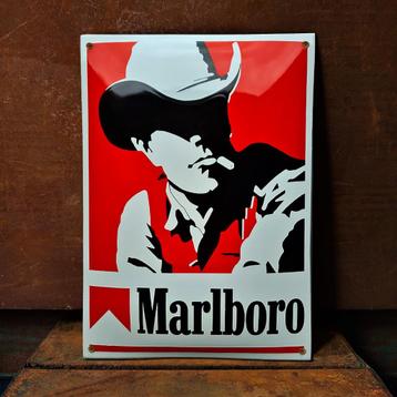 Emaille Reclamebord MARLBORO MAN Tabak Vintage Plaque Cowboy beschikbaar voor biedingen