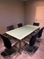 Eettafel , vergadertafel, glazen tafel met inox onderstel, Huis en Inrichting, Tafels | Eettafels, Ophalen, 50 tot 100 cm, Zo goed als nieuw