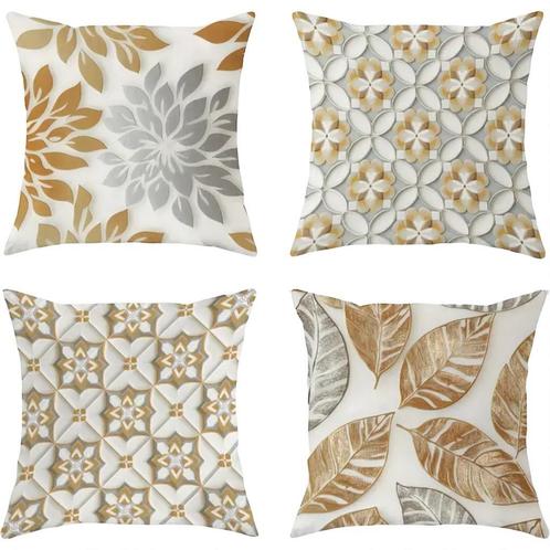 Set van 4 kussenhoezen grijs wit goud 40x40cm, Huis en Inrichting, Woonaccessoires | Kussens, Nieuw, Overige kleuren, Vierkant