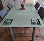 Table en verre avec ou sans 4 chaises et housses, Enlèvement, Utilisé