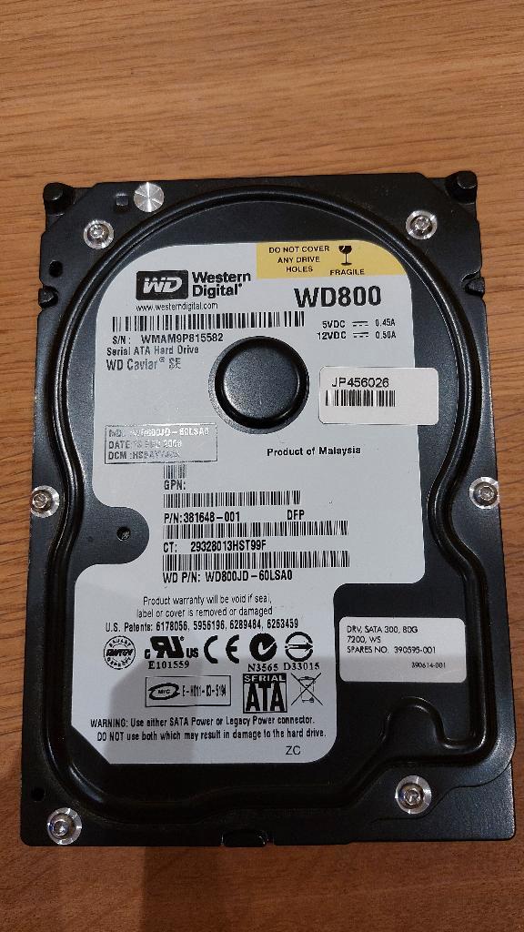HDD 3.5 Western Digital 80 Go SATA - WD800JD-60LSA0, Computers en Software, Harde schijven, Gebruikt, Desktop, Intern, HDD, SATA