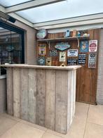 Toog steigerhout met 4 barkrukken, Ophalen, Zo goed als nieuw, Inclusief barstoelen