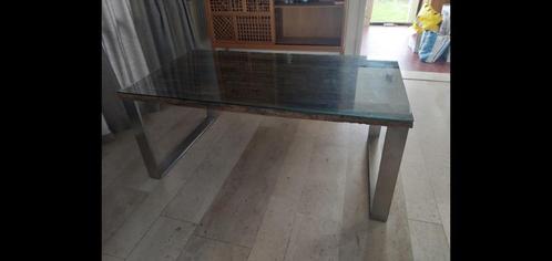 Design tafel metaal, hout en glas, Huis en Inrichting, Tafels | Eettafels, Zo goed als nieuw, 100 tot 150 cm, 150 tot 200 cm, Vijf personen of meer
