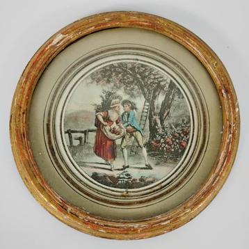 Oude miniatuurgravure Luca en Babette komische opera beschikbaar voor biedingen
