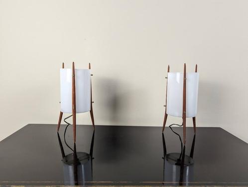 Paire de lampes tripodes en teck par Alfaplex Milano, Maison & Meubles, Lampes | Lampes de table, Utilisé, Moins de 50 cm, Bois